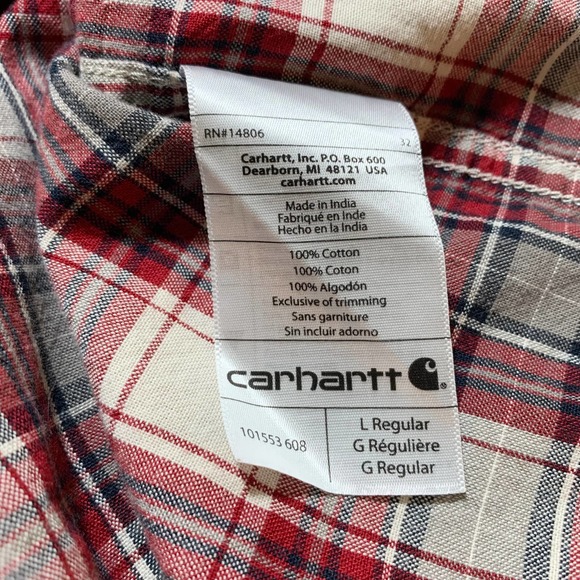 Carhartt | Men | Red Plaid Relaxed Fit Short Sleeve Button Down Shirt | Large - Picture 11 of 11